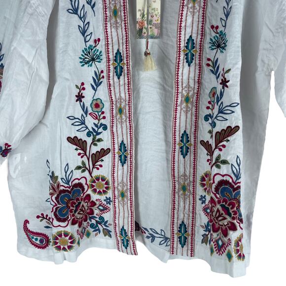 Johnny Was Sicilia Cropped Linen Kimono Jacket Floral Embroidery Size XS - Picture 7 of 12